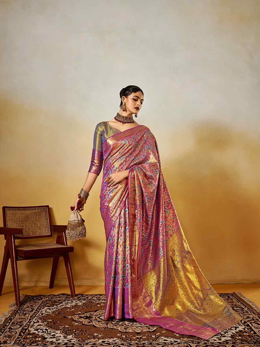 Multi Pure Dharmavarm Silk Handwoven Festival Wedding Fancy Heavy Border Saree