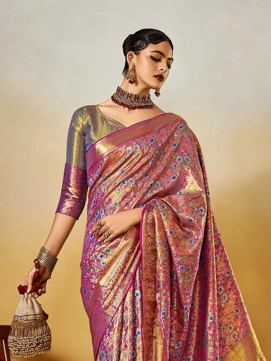 Multi Pure Dharmavarm Silk Handwoven Festival Wedding Fancy Heavy Border Saree