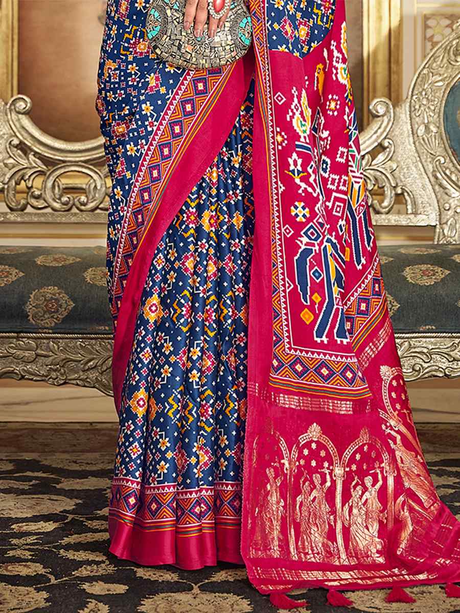 Multi Pure Gaji Silk Printed Party Casual Classic Style Saree