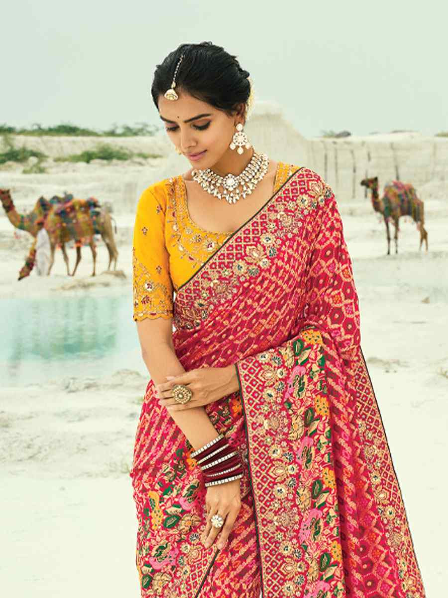 Multi Pure Georgette Handwoven Embroidery Bridal Festival Wedding Traditional Fancy Heavy Border Sarees