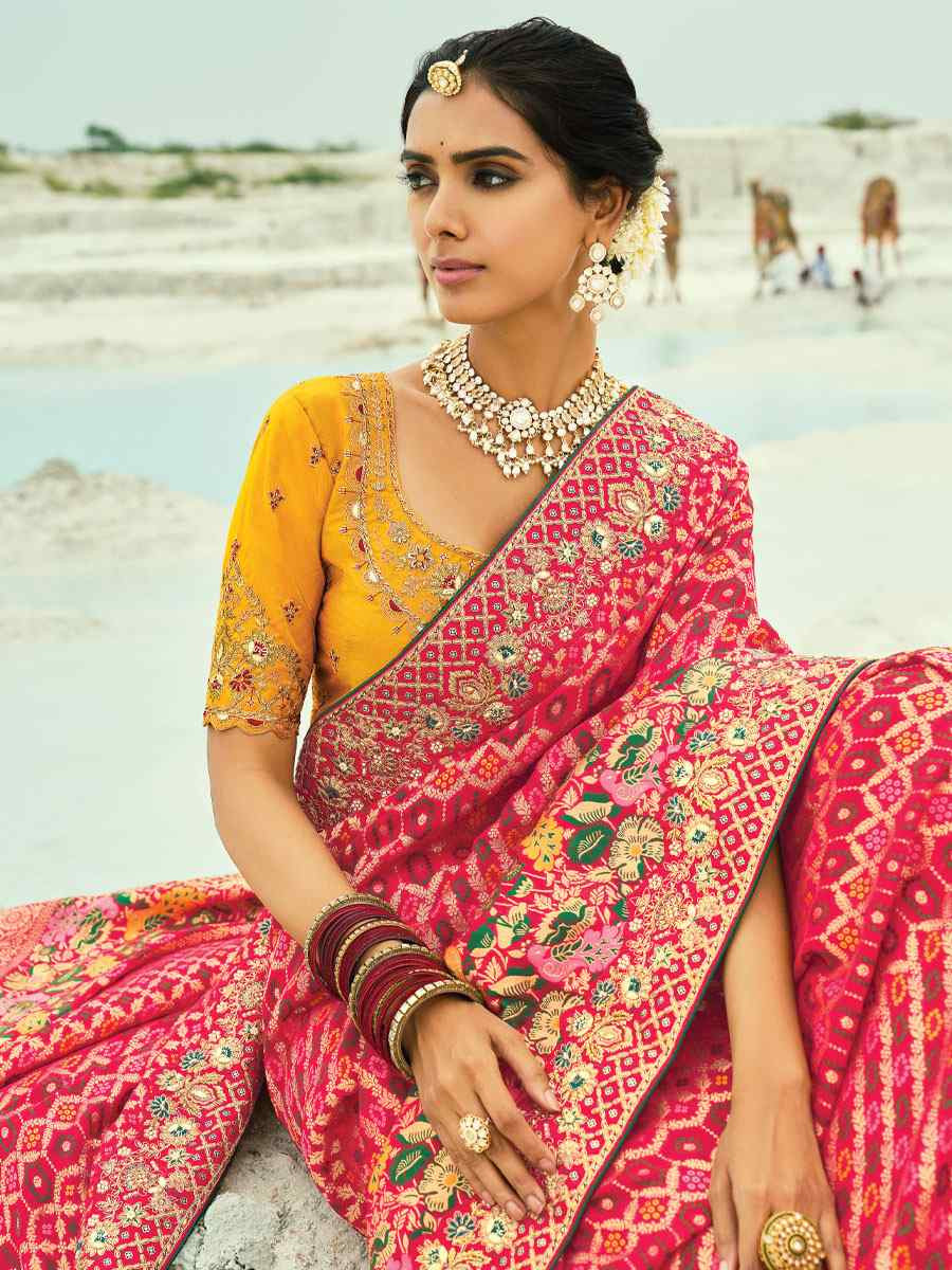 Multi Pure Georgette Handwoven Embroidery Bridal Festival Wedding Traditional Fancy Heavy Border Sarees