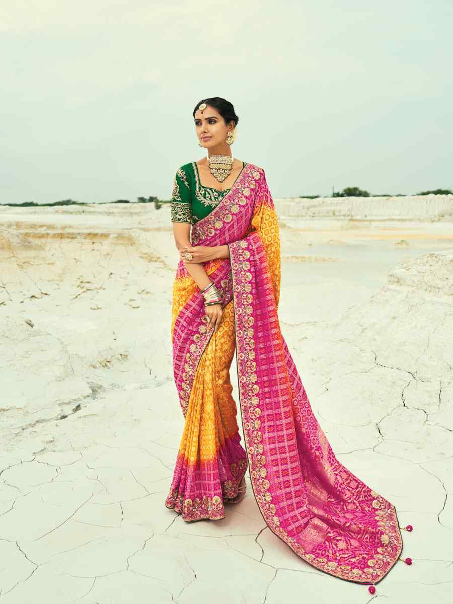 Multi Pure Georgette Handwoven Embroidery Bridal Festival Wedding Traditional Fancy Heavy Border Sarees