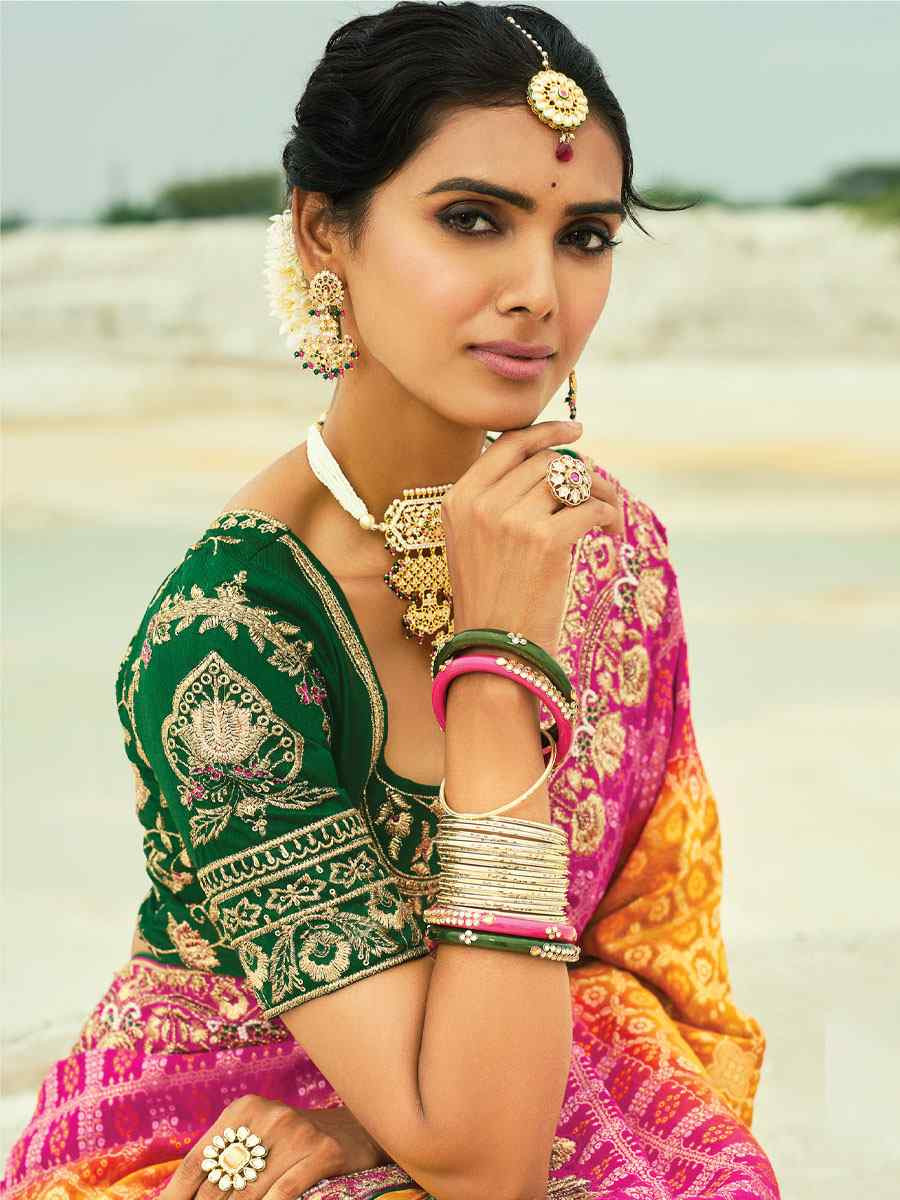 Multi Pure Georgette Handwoven Embroidery Bridal Festival Wedding Traditional Fancy Heavy Border Sarees