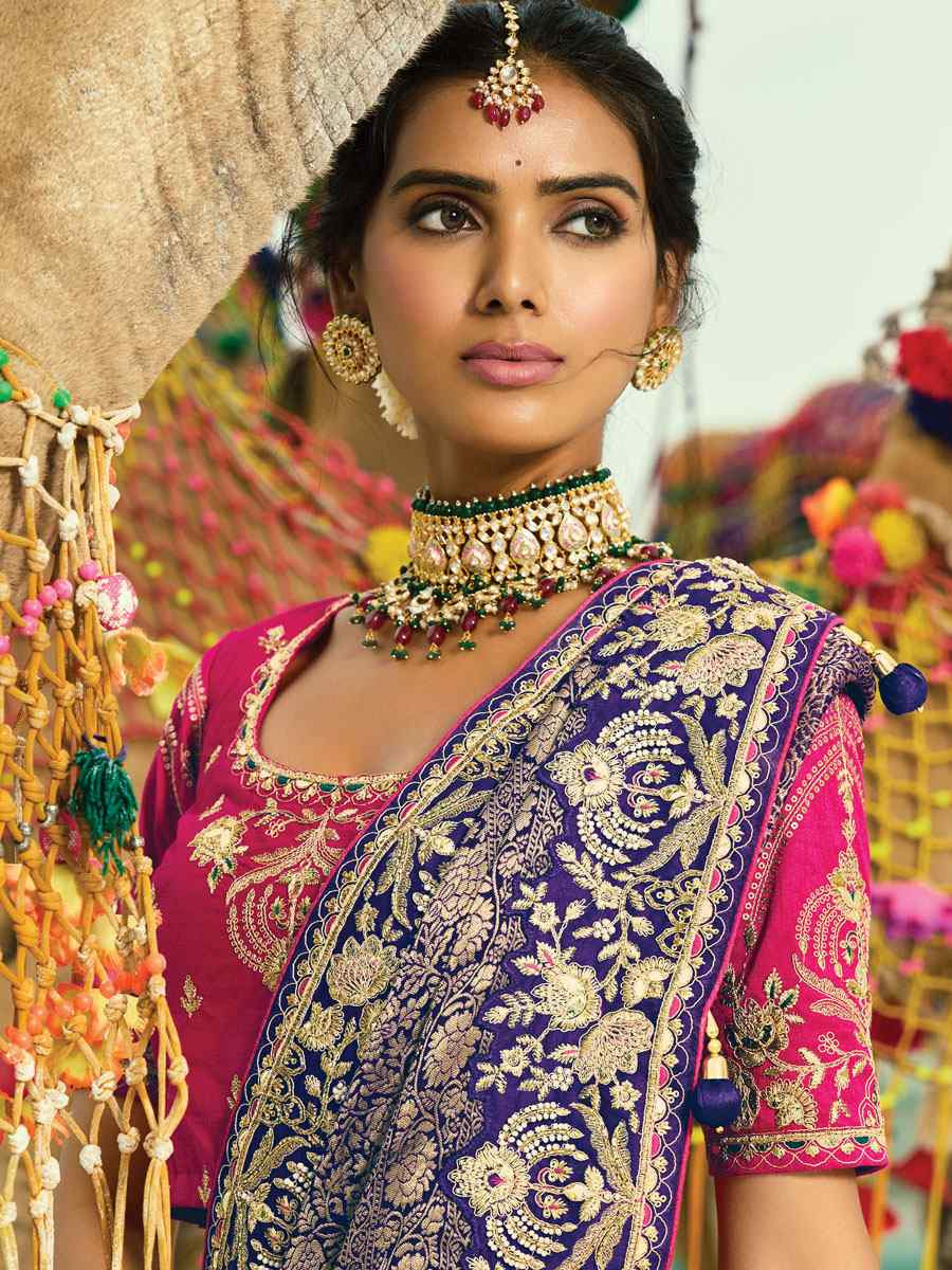 Multi Pure Georgette Handwoven Embroidery Bridal Festival Wedding Traditional Fancy Heavy Border Sarees