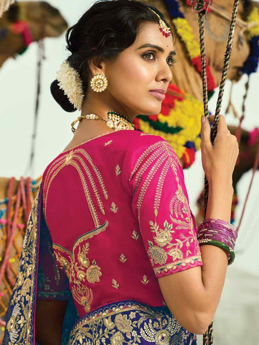 Multi Pure Georgette Handwoven Embroidery Bridal Festival Wedding Traditional Fancy Heavy Border Sarees