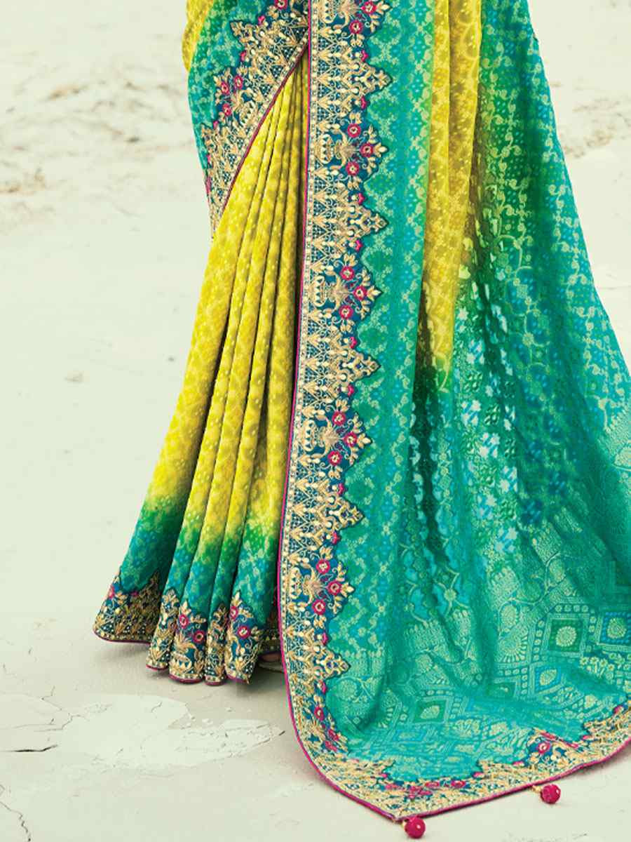 Multi Pure Georgette Handwoven Embroidery Bridal Festival Wedding Traditional Fancy Heavy Border Sarees