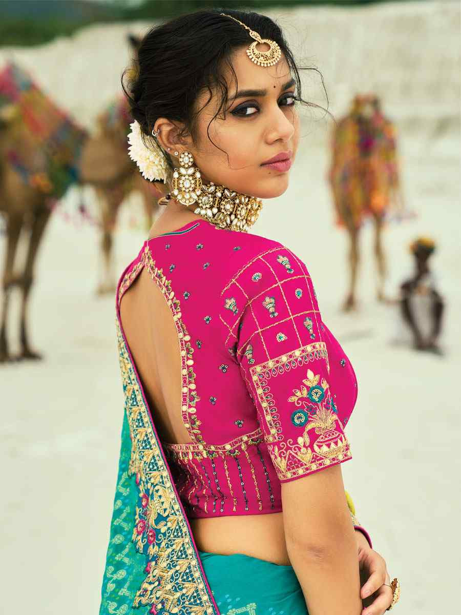 Multi Pure Georgette Handwoven Embroidery Bridal Festival Wedding Traditional Fancy Heavy Border Sarees