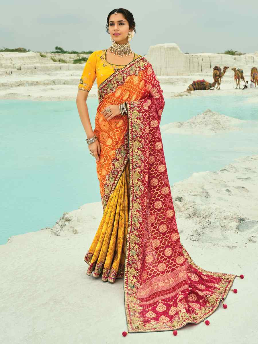 Multi Pure Georgette Handwoven Embroidery Bridal Festival Wedding Traditional Fancy Heavy Border Sarees