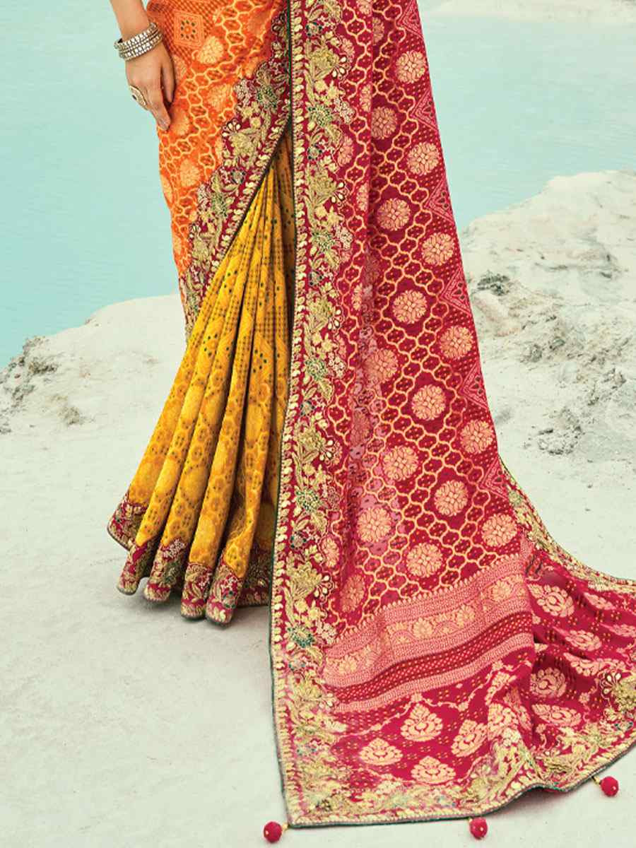 Multi Pure Georgette Handwoven Embroidery Bridal Festival Wedding Traditional Fancy Heavy Border Sarees