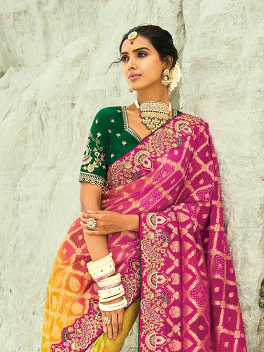Multi Pure Georgette Handwoven Embroidery Bridal Festival Wedding Traditional Fancy Heavy Border Sarees