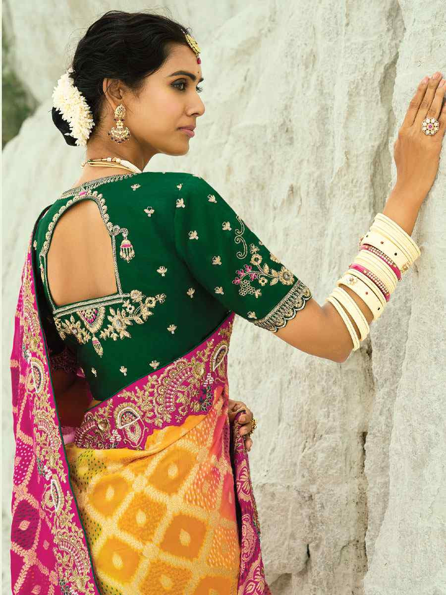 Multi Pure Georgette Handwoven Embroidery Bridal Festival Wedding Traditional Fancy Heavy Border Sarees