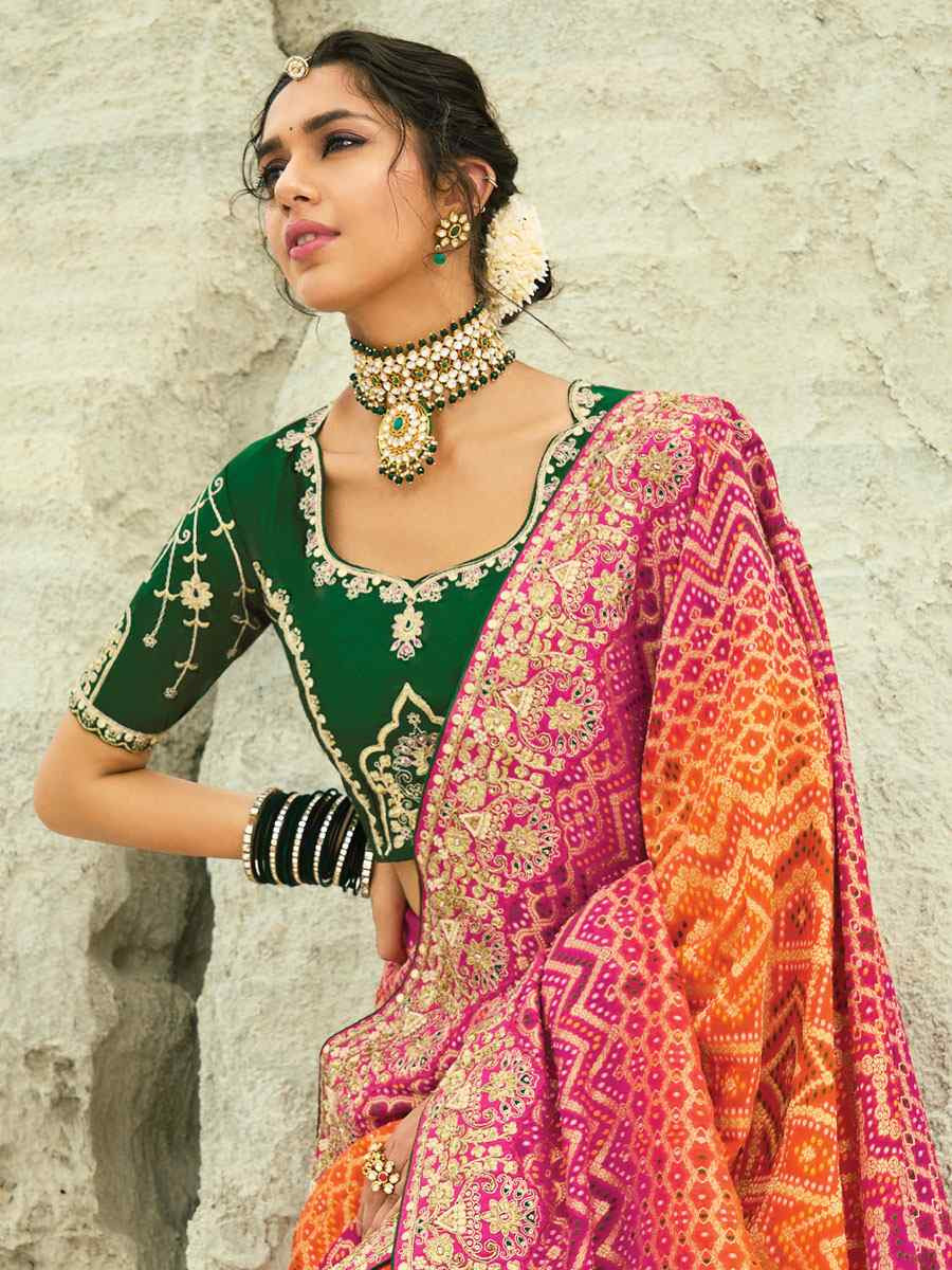 Multi Pure Georgette Handwoven Embroidery Bridal Festival Wedding Traditional Fancy Heavy Border Sarees