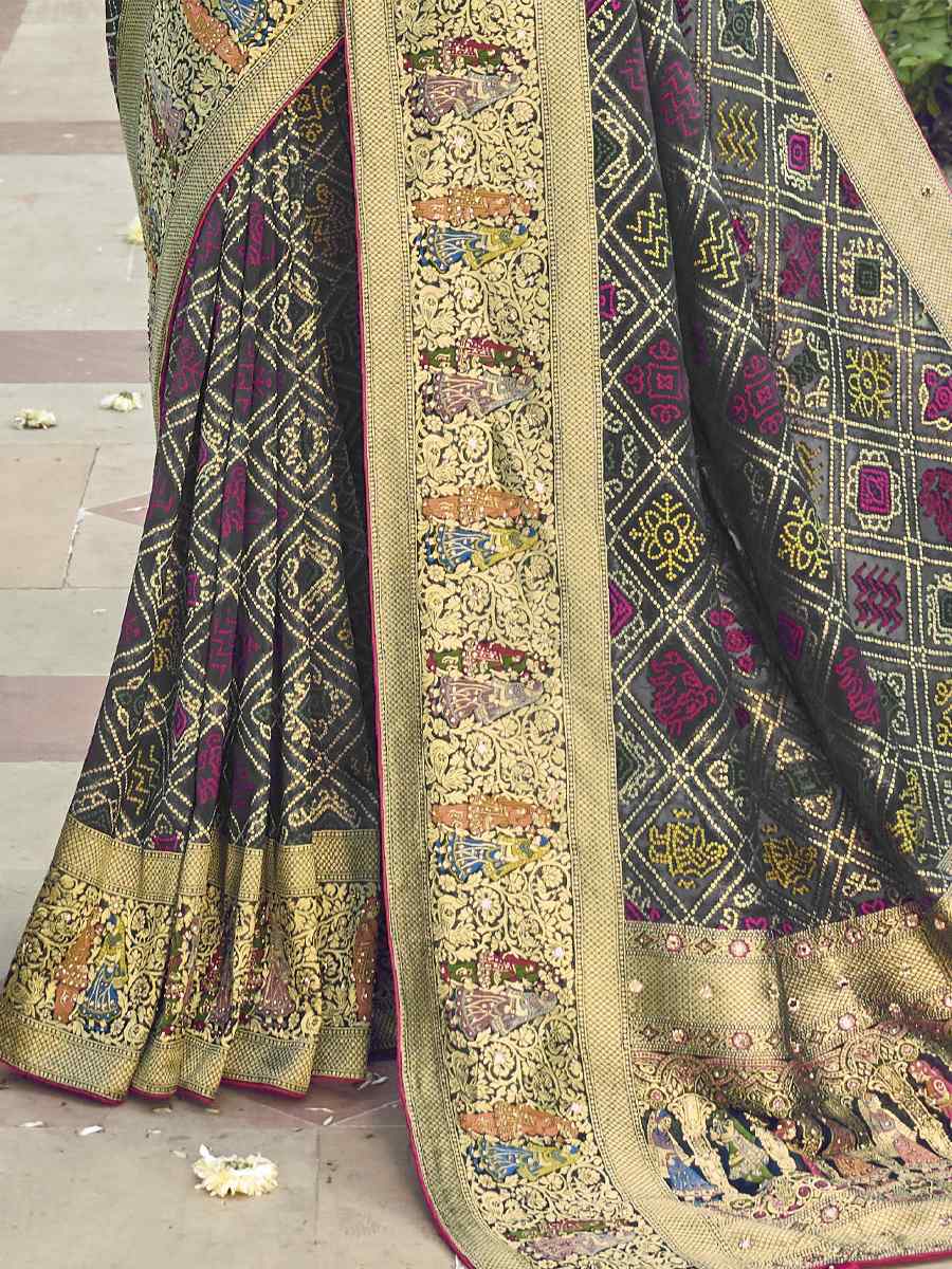 Multi Pure Georgette Viscose Embroidered Wedding Festival Heavy Border Saree