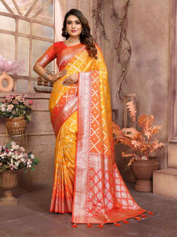 Multi Pure Lichi Silk Handwoven Festival Wedding Fancy Heavy Border Saree