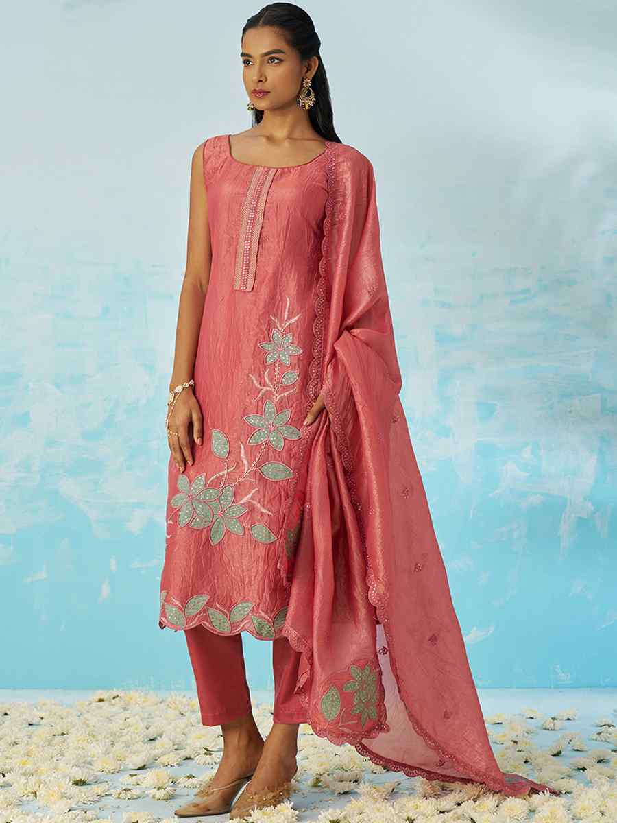 Multi Pure Muslin Embroidered Festival Casual Ready Pant Salwar Kameez