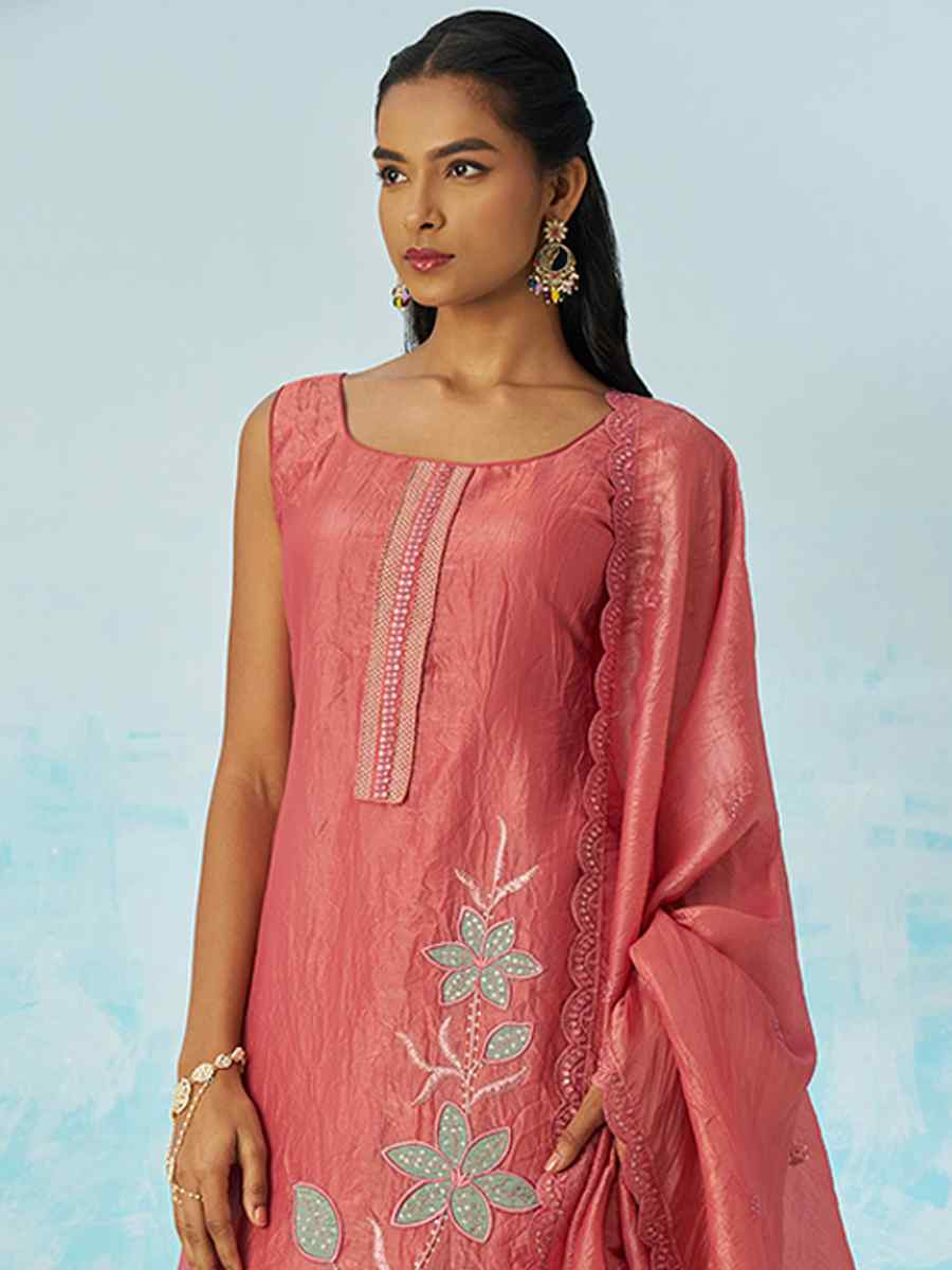 Multi Pure Muslin Embroidered Festival Casual Ready Pant Salwar Kameez