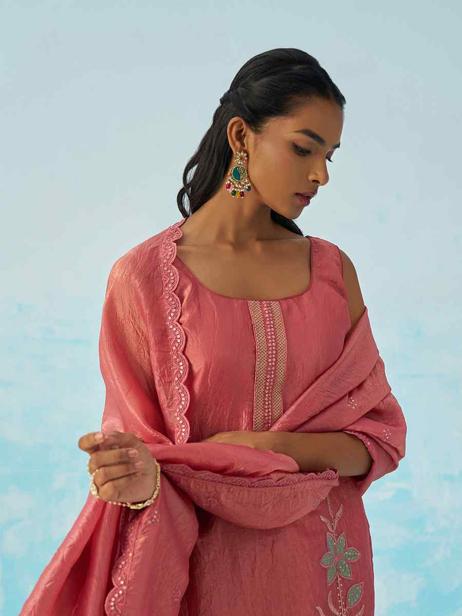 Multi Pure Muslin Embroidered Festival Casual Ready Pant Salwar Kameez