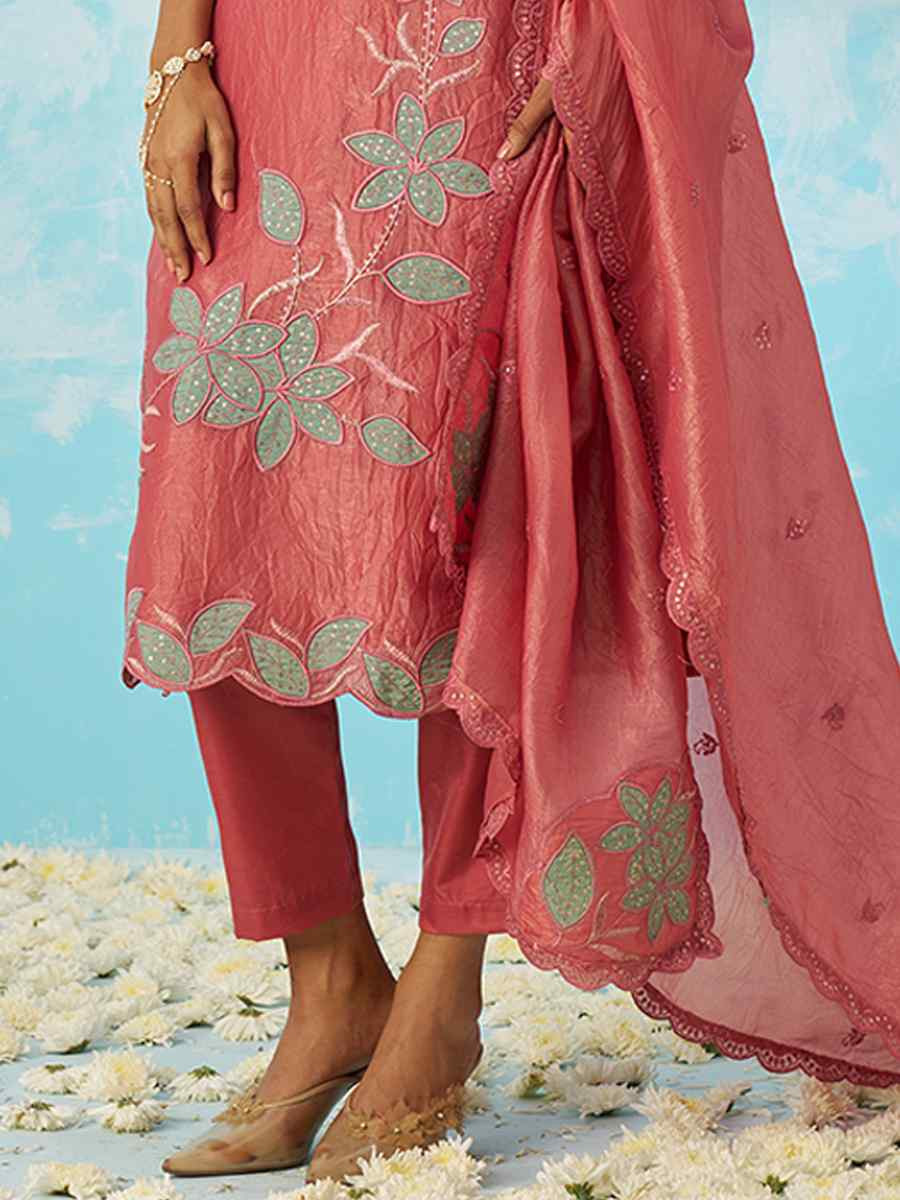 Multi Pure Muslin Embroidered Festival Casual Ready Pant Salwar Kameez
