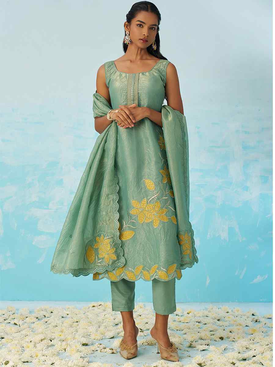 Multi Pure Muslin Embroidered Festival Casual Ready Pant Salwar Kameez