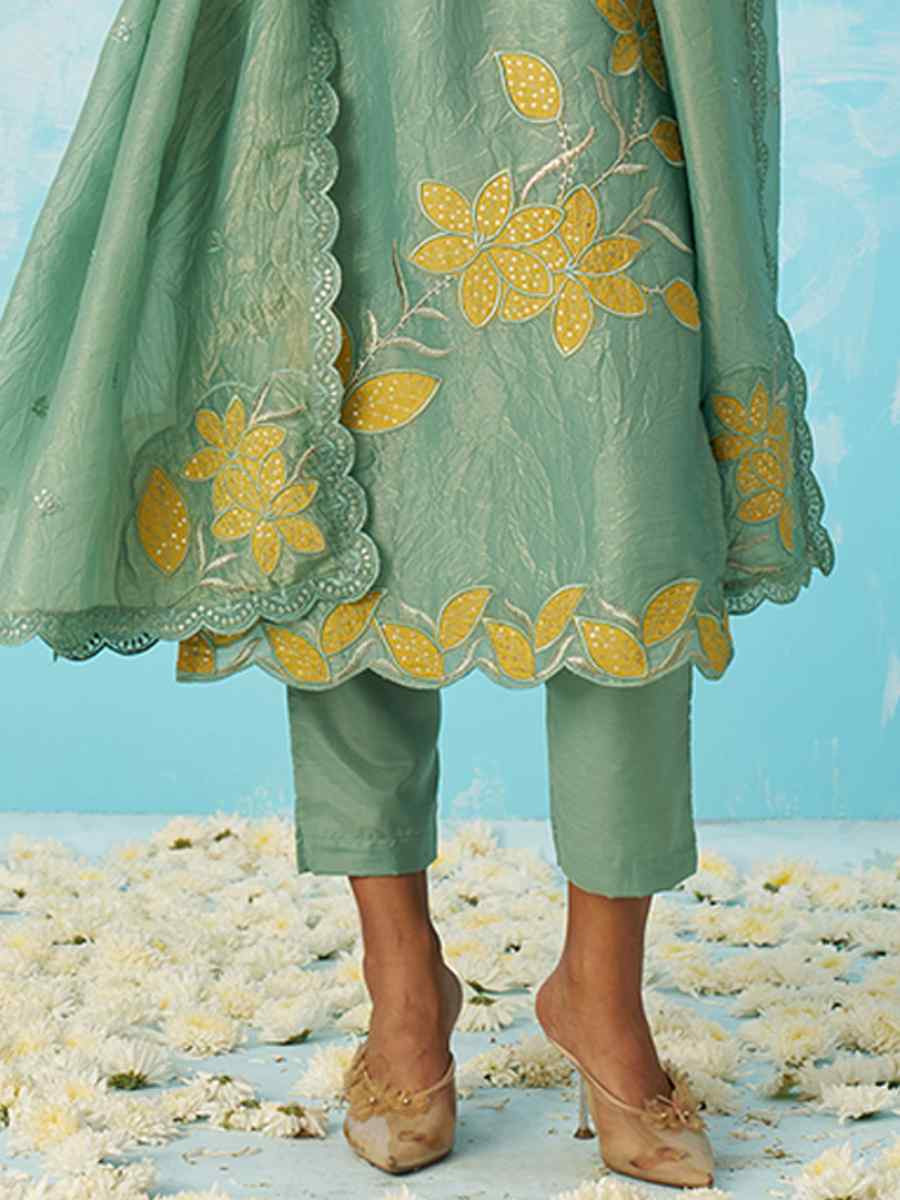 Multi Pure Muslin Embroidered Festival Casual Ready Pant Salwar Kameez