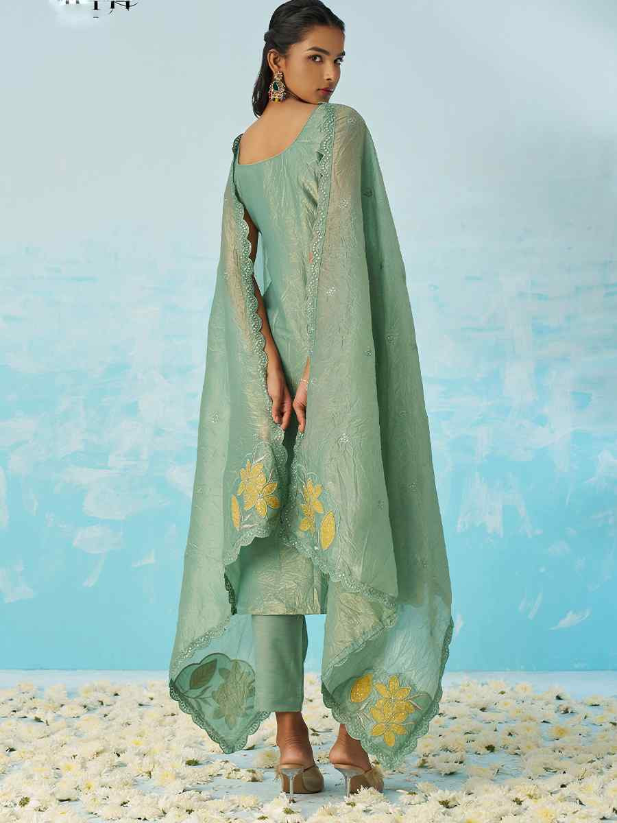 Multi Pure Muslin Embroidered Festival Casual Ready Pant Salwar Kameez