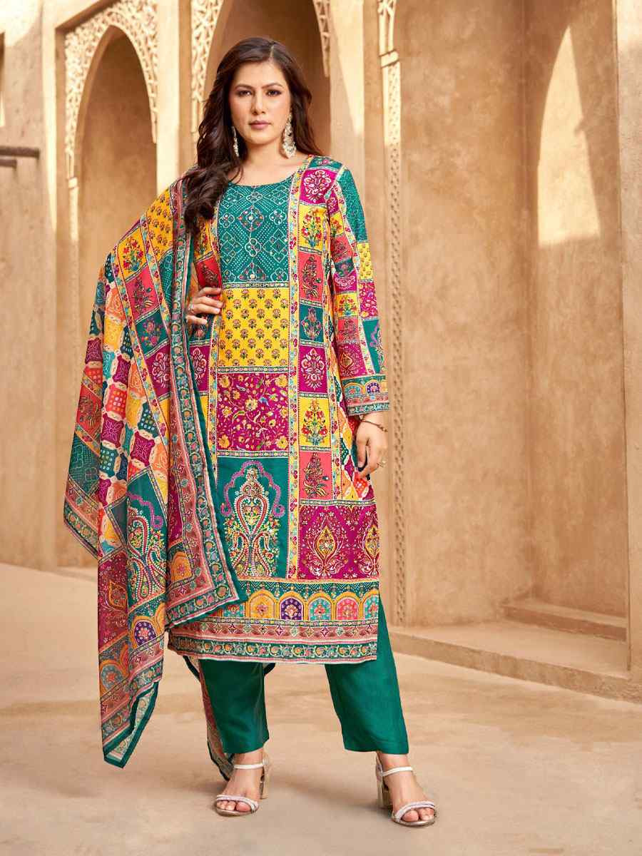 Multi Pure Muslin Embroidery Party Wedding Festival Casual Ready Pant Salwar Kameez