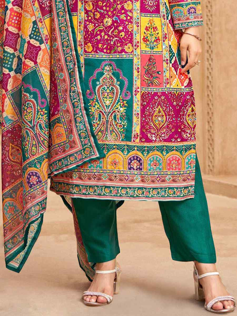 Multi Pure Muslin Embroidery Party Wedding Festival Casual Ready Pant Salwar Kameez