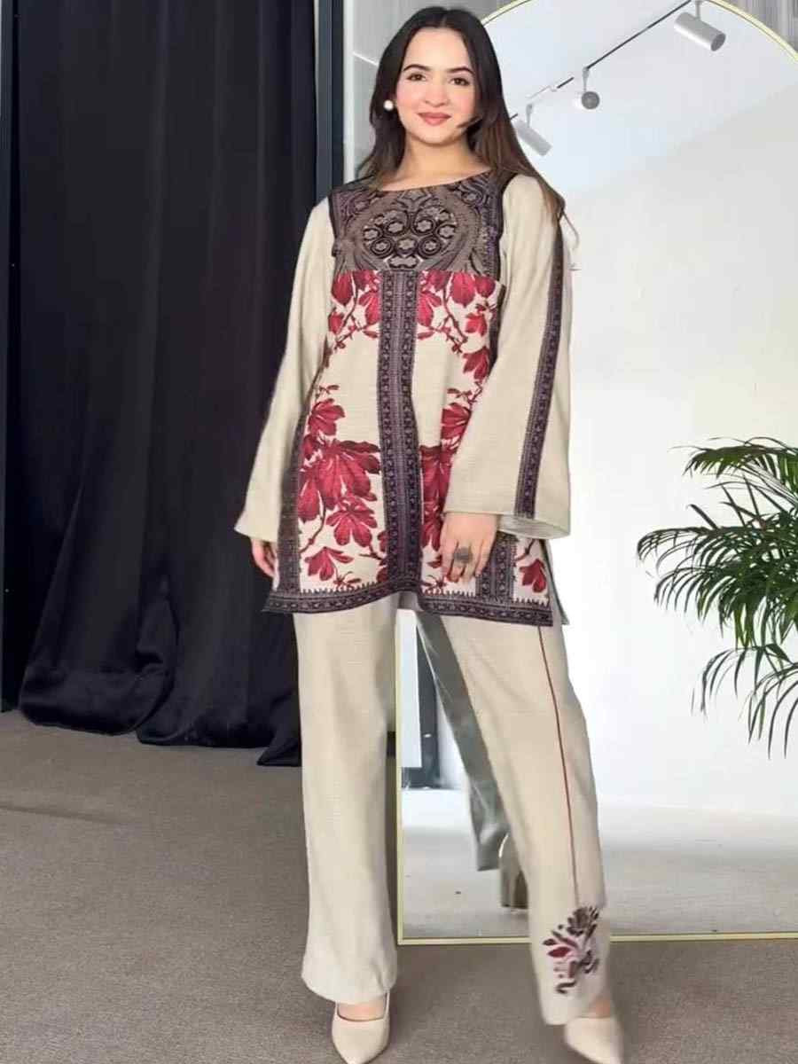 Multi Pure Natural Crepe Embroidered Festival Casual Ready Pant Salwar Kameez