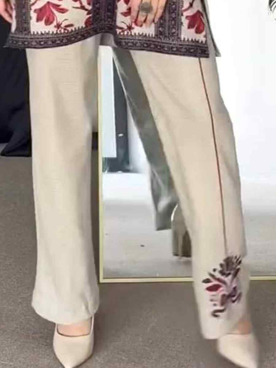 Multi Pure Natural Crepe Embroidered Festival Casual Ready Pant Salwar Kameez