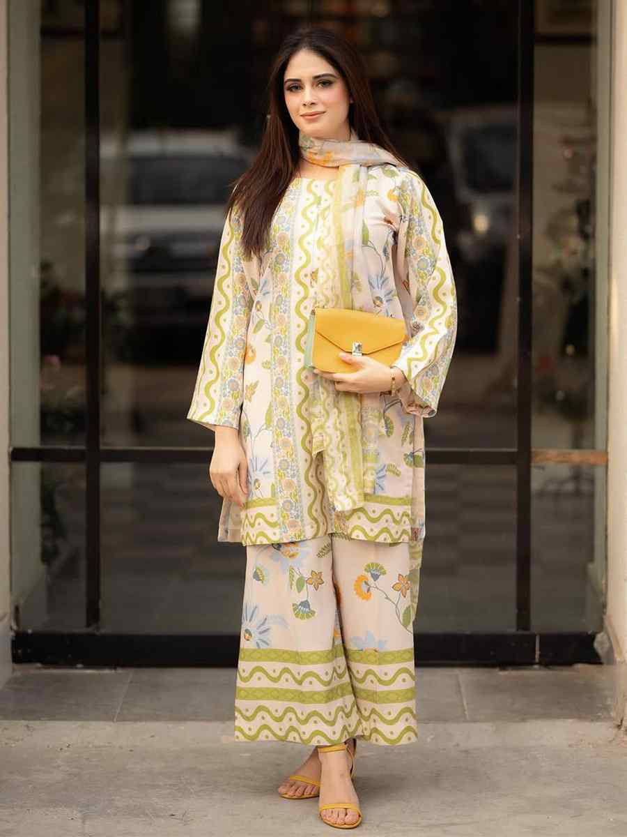 Multi Pure Natural Crepe Printed Mehendi Wedding Ready Palazzo Pant Salwar Kameez