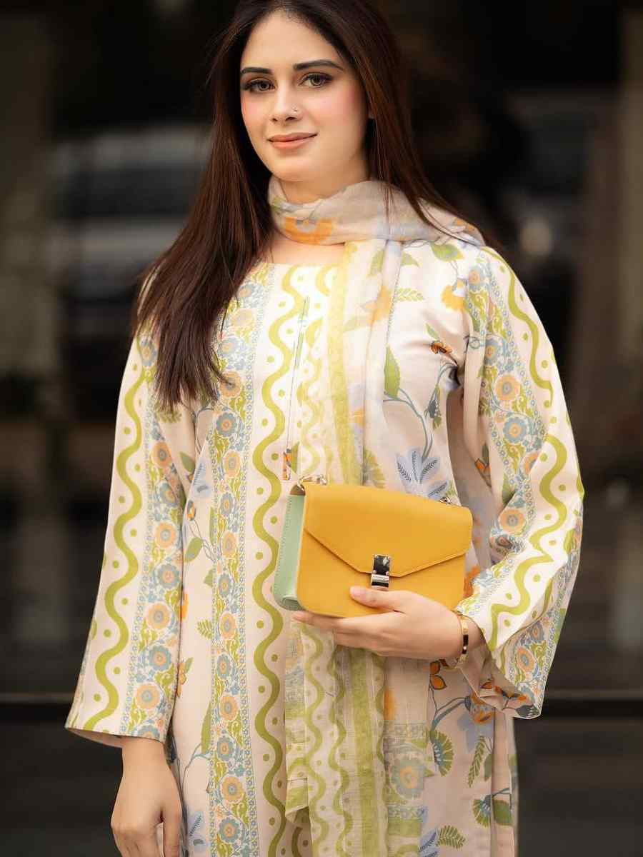 Multi Pure Natural Crepe Printed Mehendi Wedding Ready Palazzo Pant Salwar Kameez