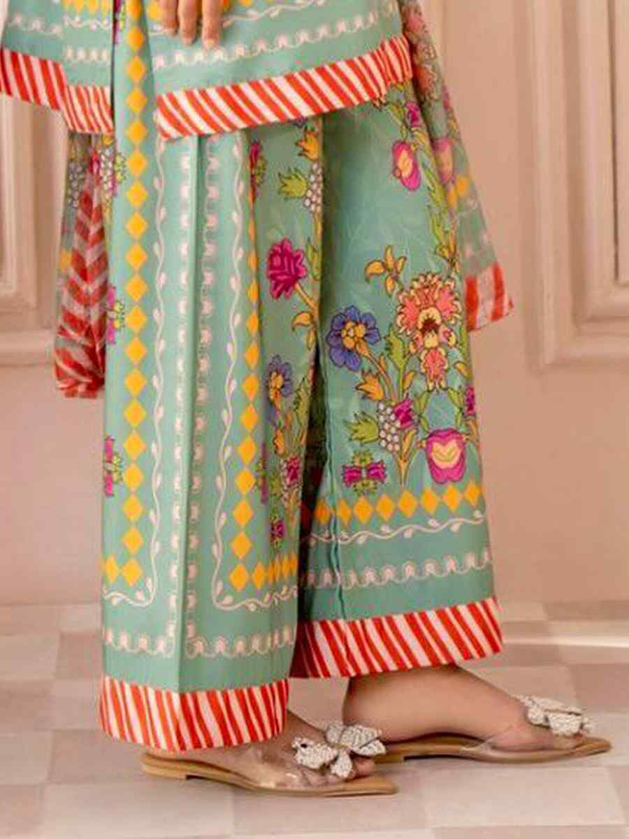 Multi Pure Natural Crepe Printed Mehendi Wedding Ready Palazzo Pant Salwar Kameez