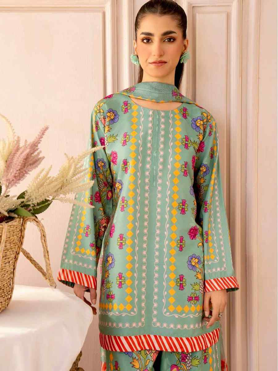 Multi Pure Natural Crepe Printed Mehendi Wedding Ready Palazzo Pant Salwar Kameez