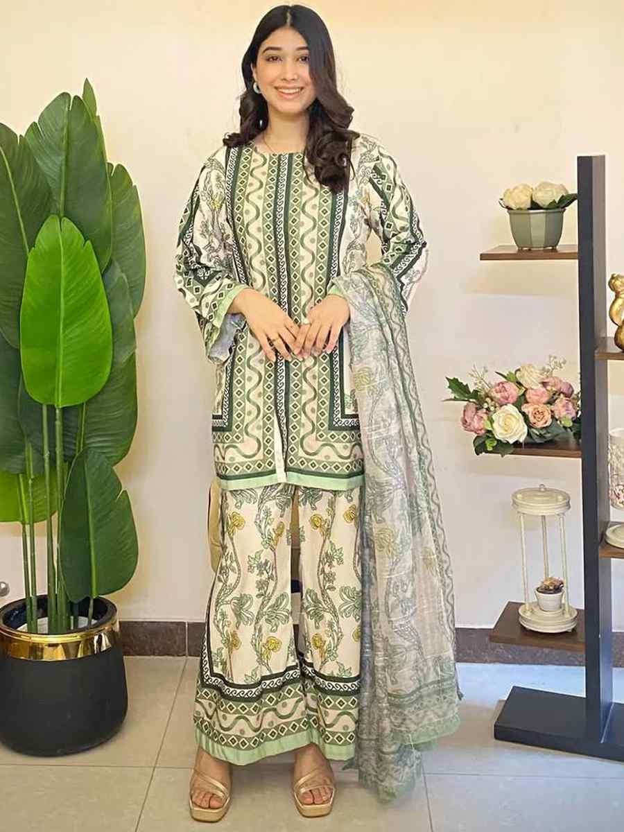 Multi Pure Natural Crepe Printed Mehendi Wedding Ready Palazzo Pant Salwar Kameez