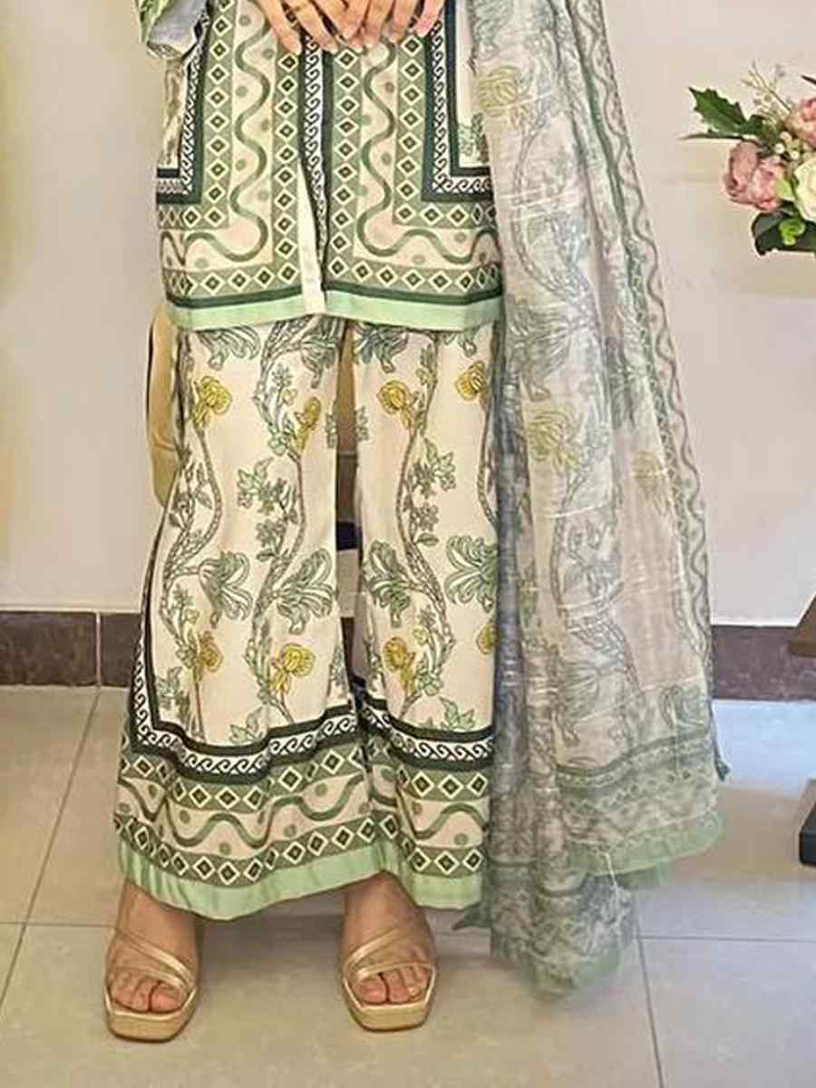 Multi Pure Natural Crepe Printed Mehendi Wedding Ready Palazzo Pant Salwar Kameez