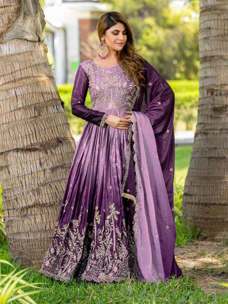 Multi Pure Peding Chinon Embroidered Festival Casual Gown