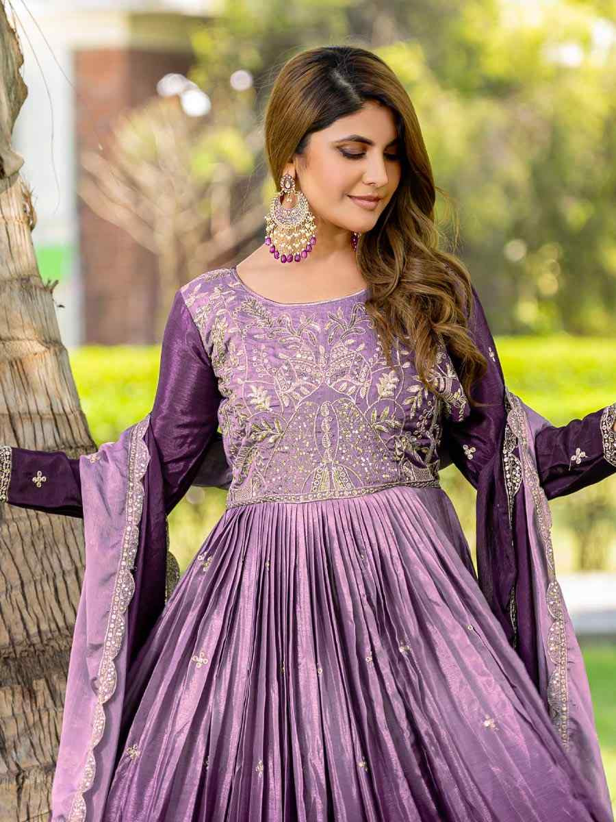 Multi Pure Peding Chinon Embroidered Festival Casual Gown