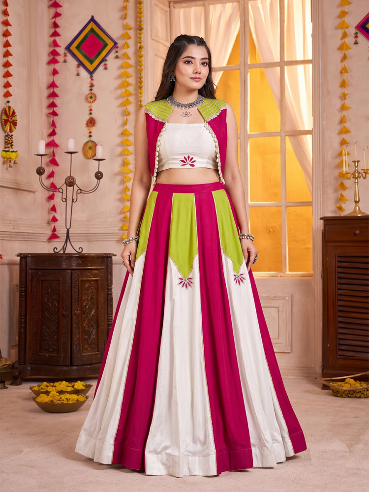 Image of Multi Pure Rayon Gota Patti Lace Wedding Reception Festival Party Wear Circular Lehenga Choli