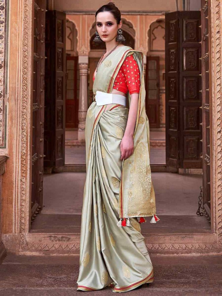 Multi Pure Satin Handwoven Wedding Festival Heavy Border Saree