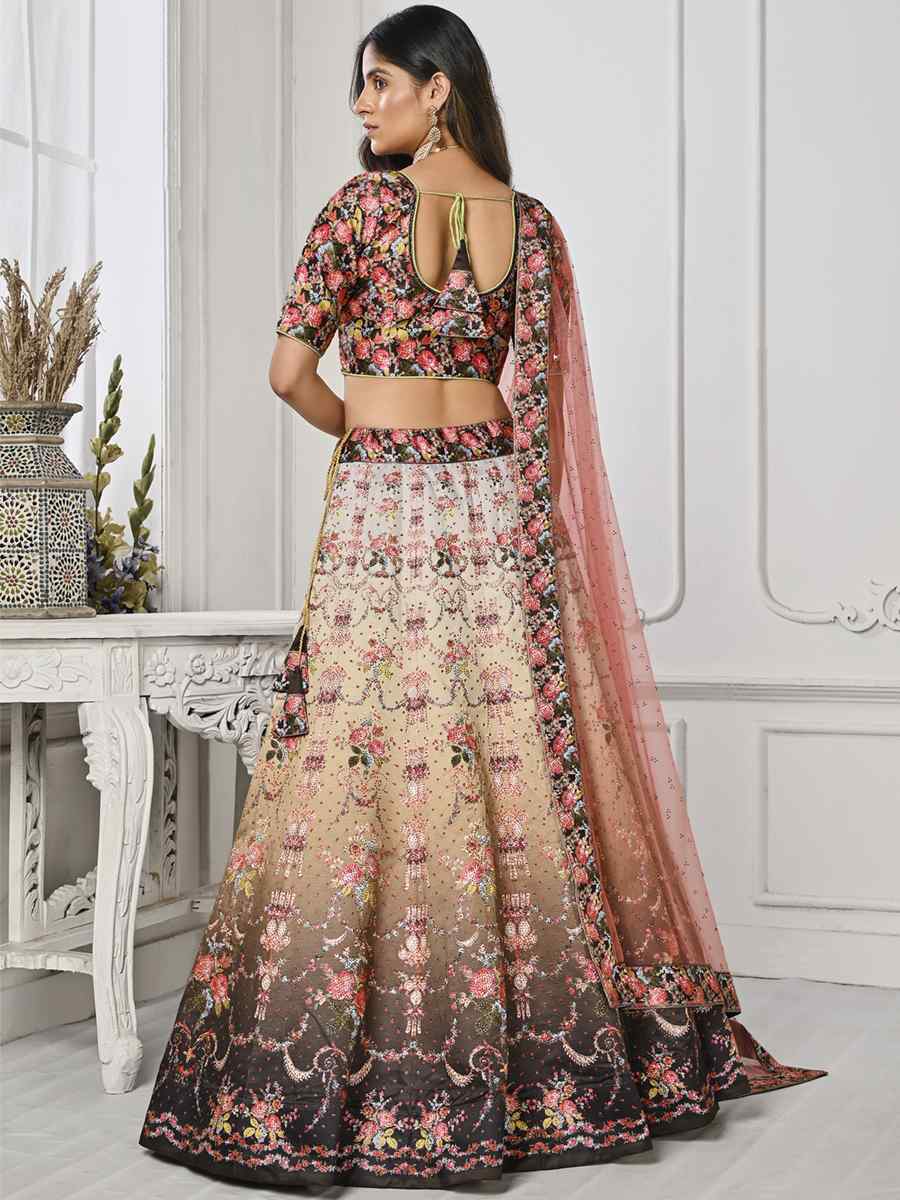 Multi Pure Satin Silk Embroidered Mehendi Festival Circular Lehenga Choli