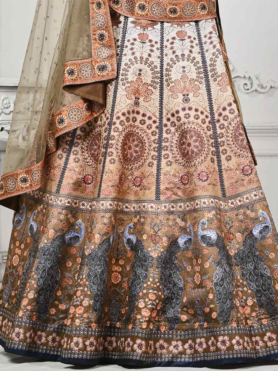Multi Pure Satin Silk Embroidered Mehendi Festival Circular Lehenga Choli