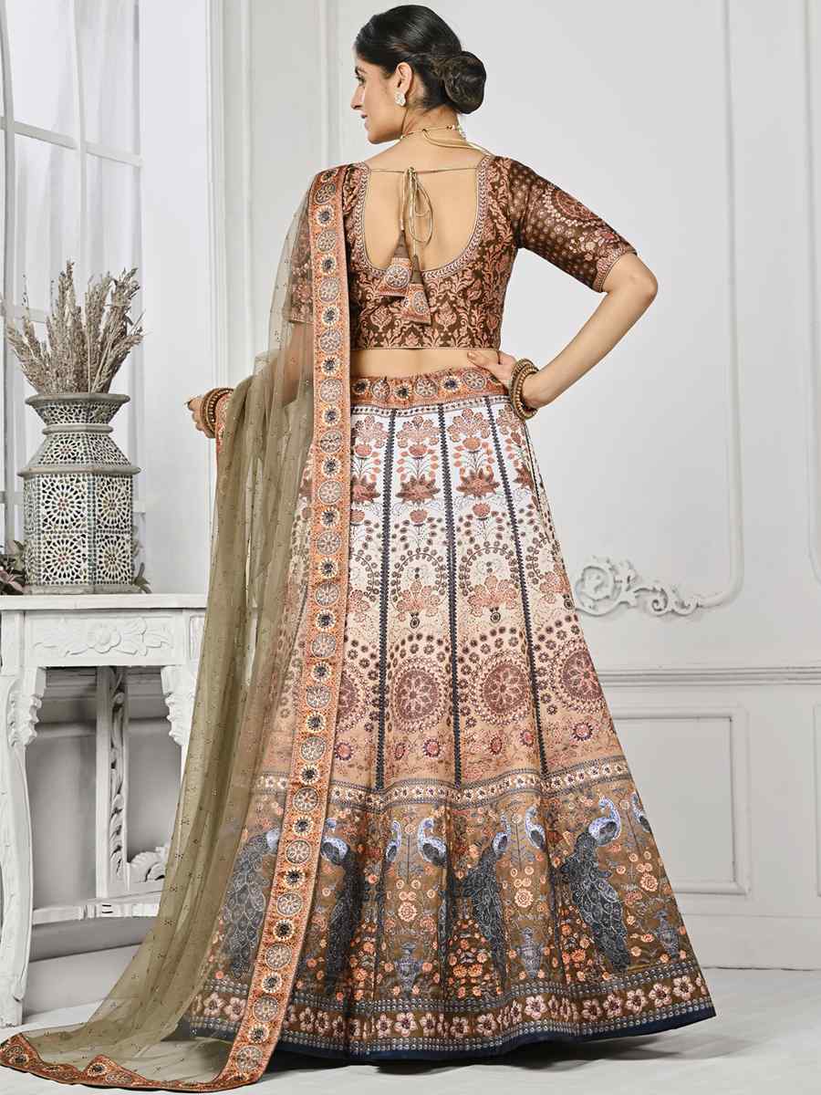 Multi Pure Satin Silk Embroidered Mehendi Festival Circular Lehenga Choli