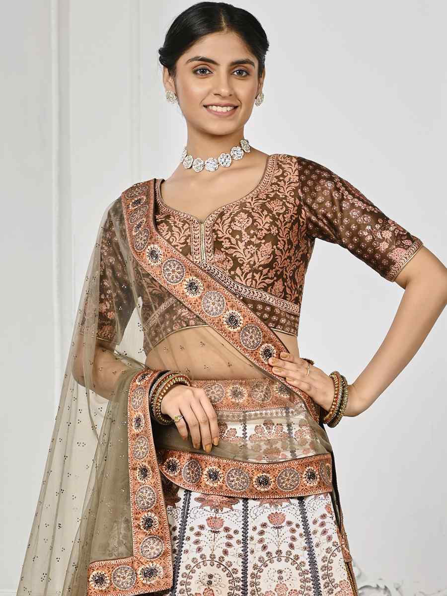 Multi Pure Satin Silk Embroidered Mehendi Festival Circular Lehenga Choli