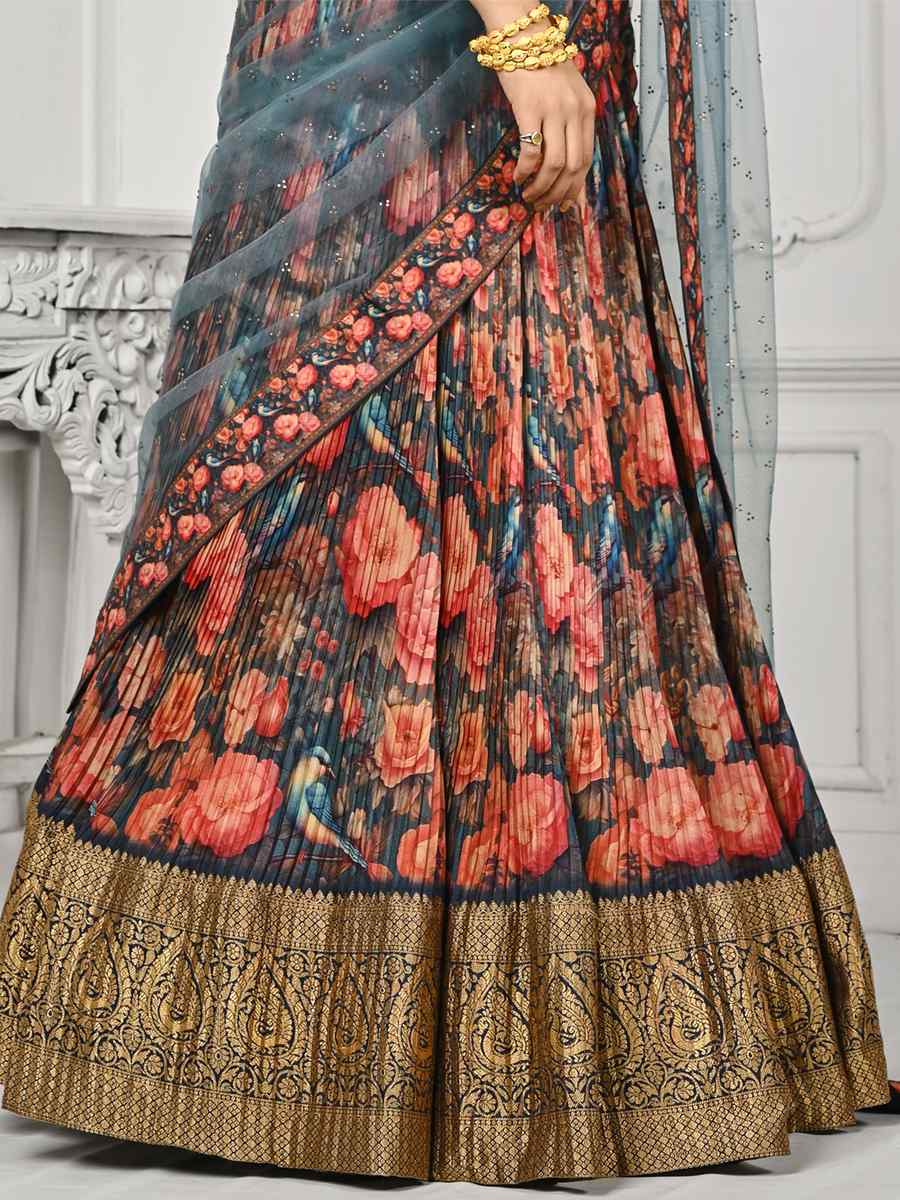 Multi Pure Silk Embroidered Mehendi Festival Circular Lehenga Choli