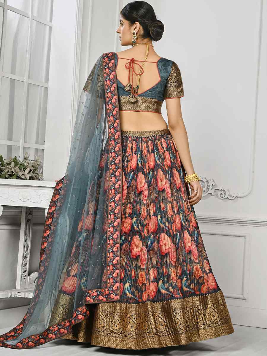 Multi Pure Silk Embroidered Mehendi Festival Circular Lehenga Choli