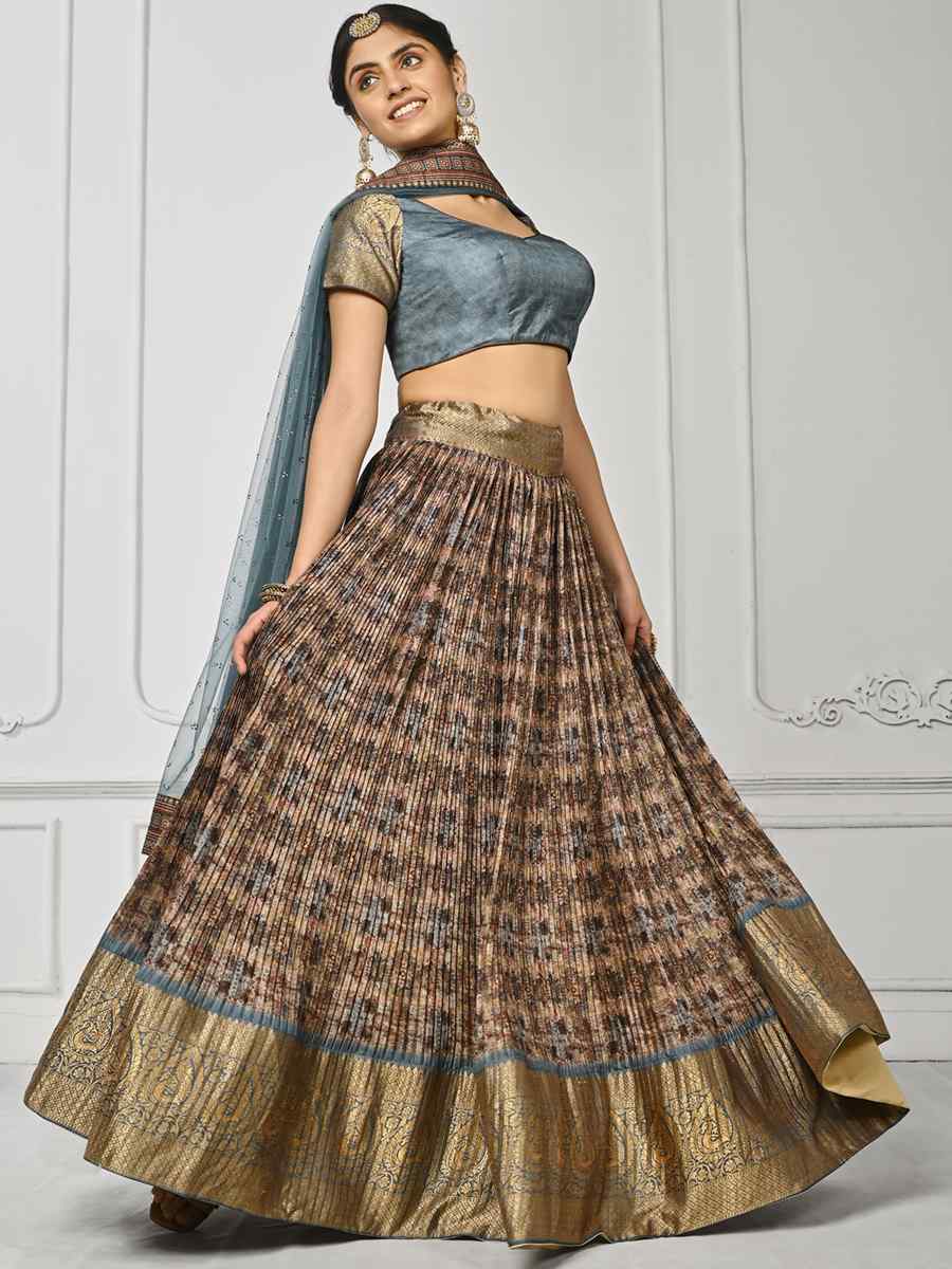 Multi Pure Silk Printed Mehendi Festival Circular Lehenga Choli