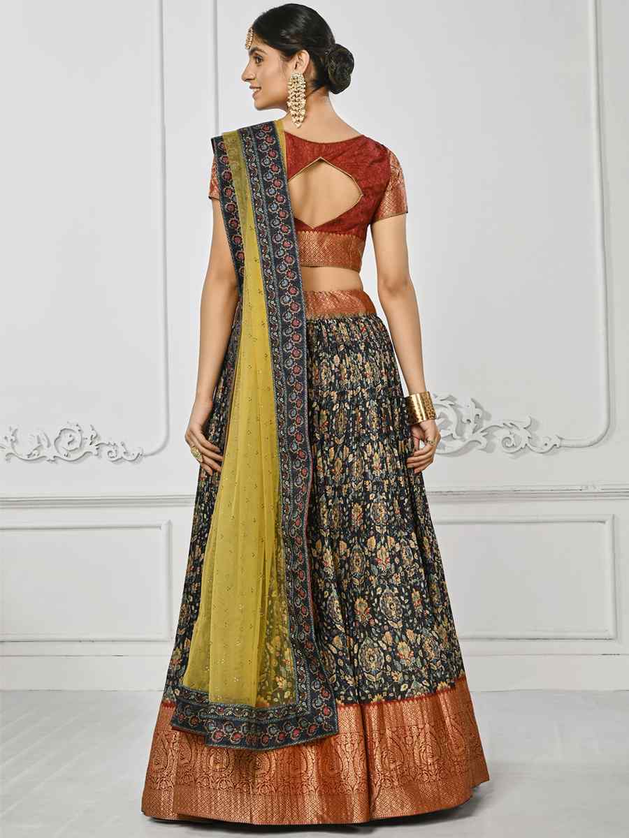 Multi Pure Silk Printed Mehendi Festival Circular Lehenga Choli