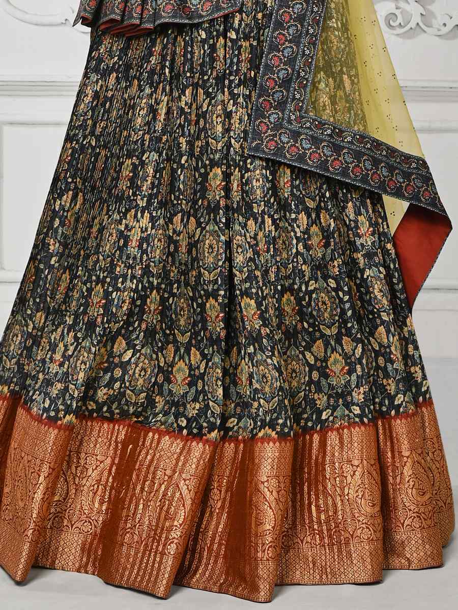 Multi Pure Silk Printed Mehendi Festival Circular Lehenga Choli