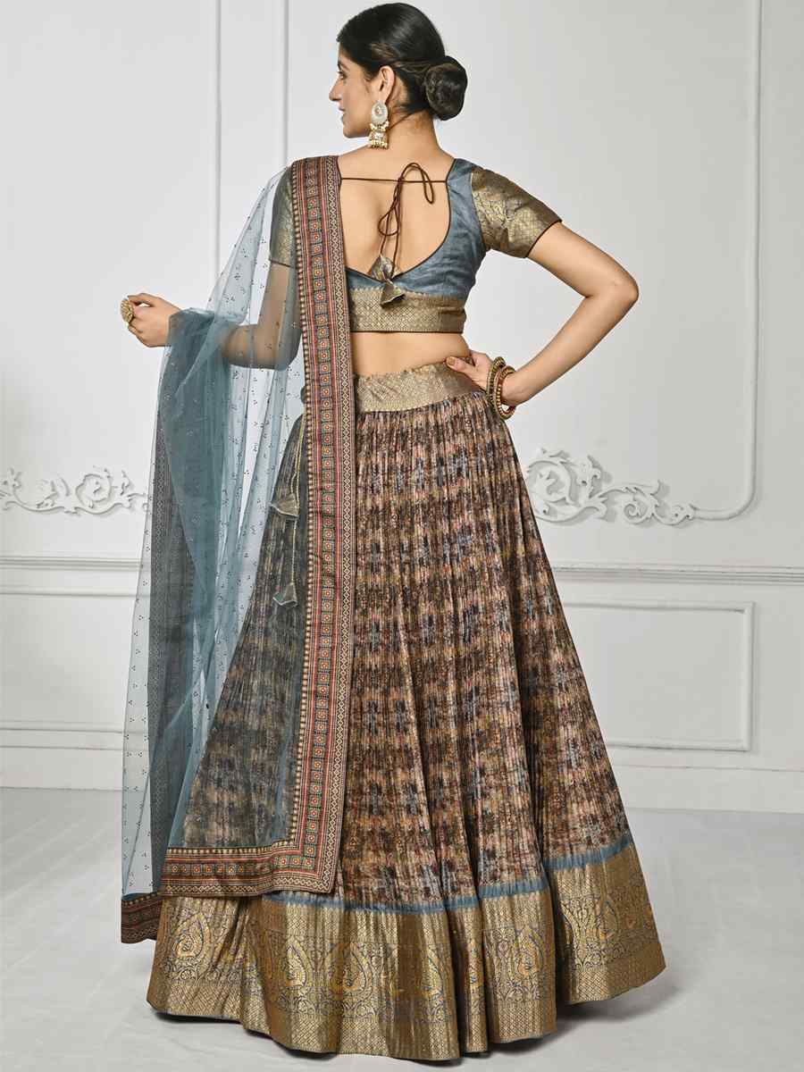 Multi Pure Silk Printed Mehendi Festival Circular Lehenga Choli