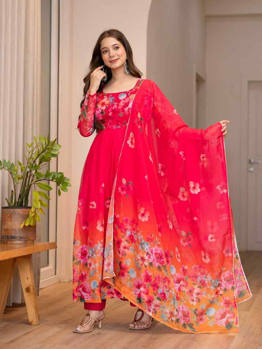 Multi Pure Soft Organza Printed Party Wedding Festival Casual Ready Anarkali Salwar Kameez